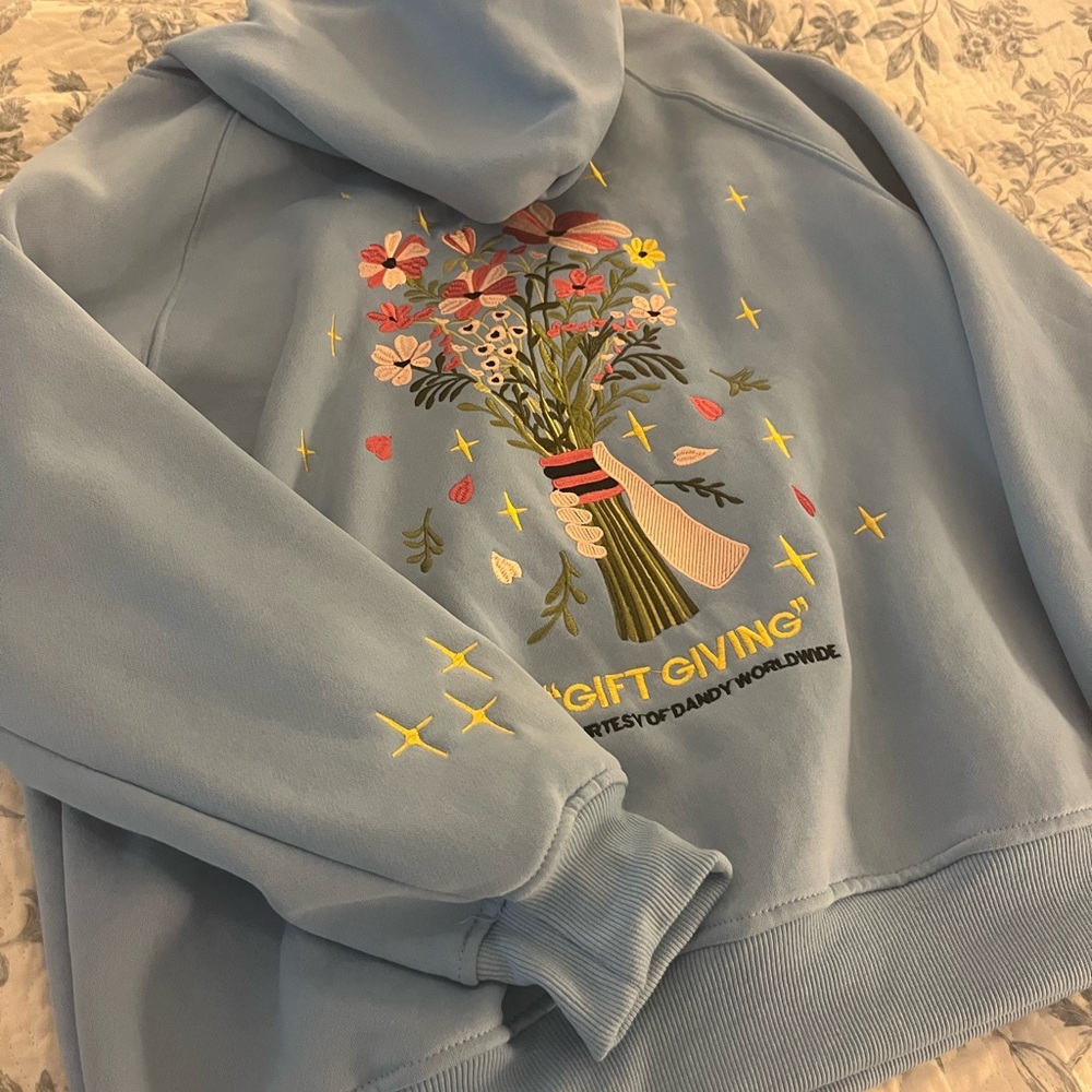 Light Blue Floral Bouquet Embroidered Hoodie